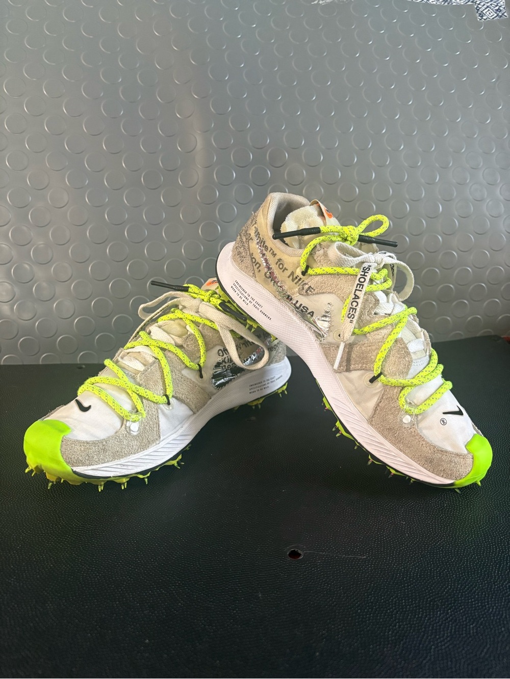 Nike Women's Beige Suede Sneakers with Neon Green Accents
